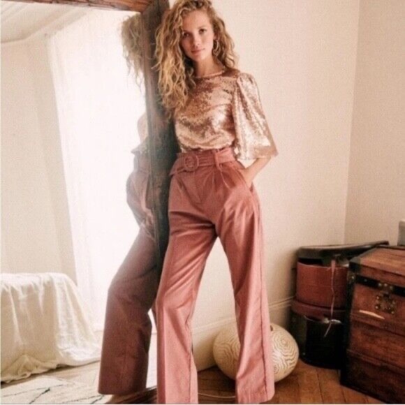 Sezane Cream High-Waisted Trousers - Picture 2 of 12